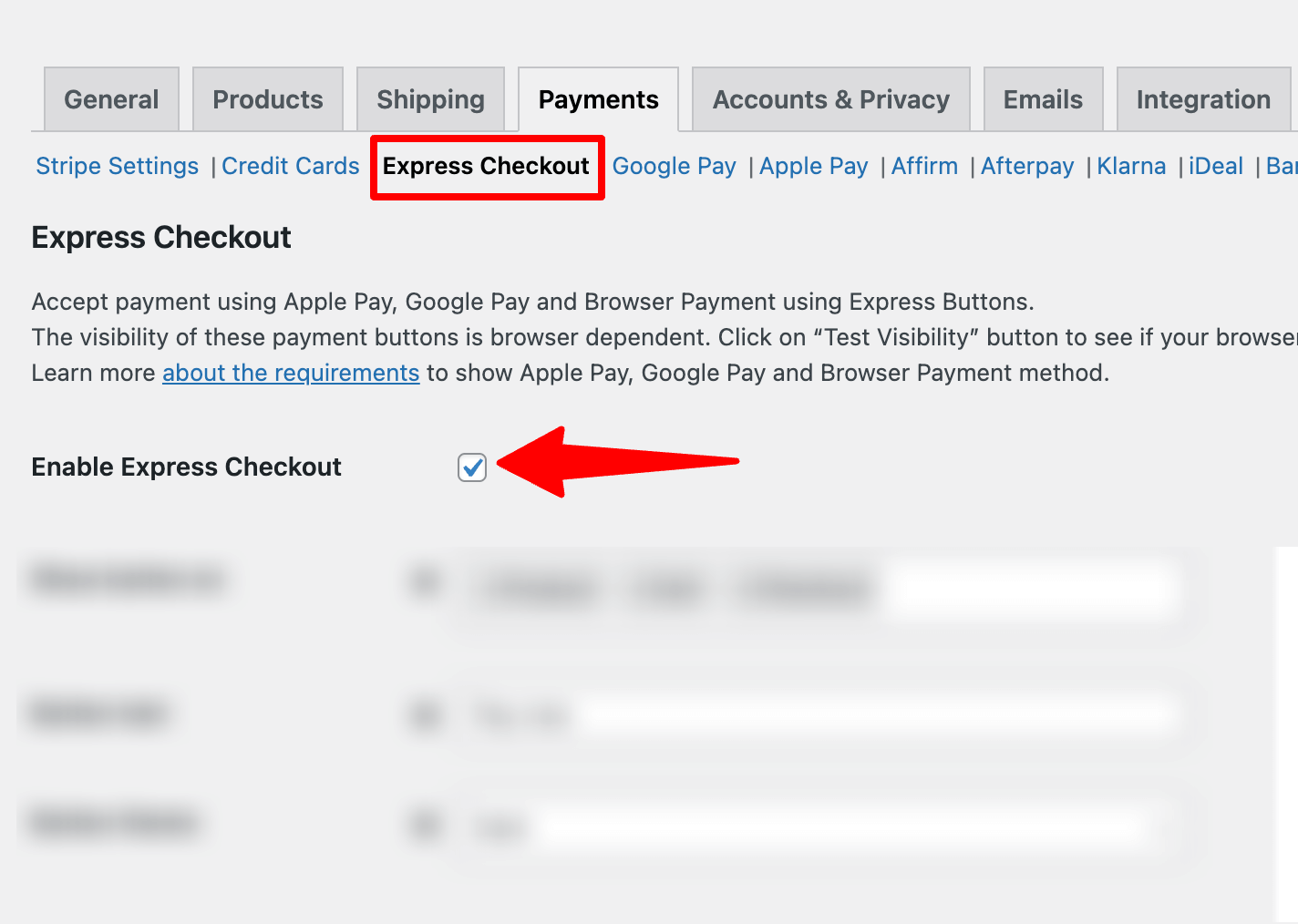 enable express checkout