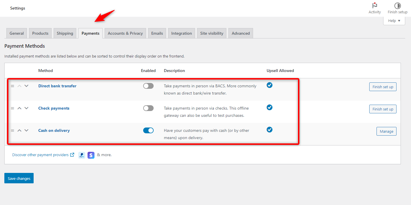 Default payment system of WooCommerce