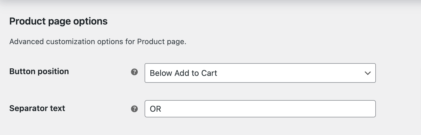 product page options for apple pay in woocommerce