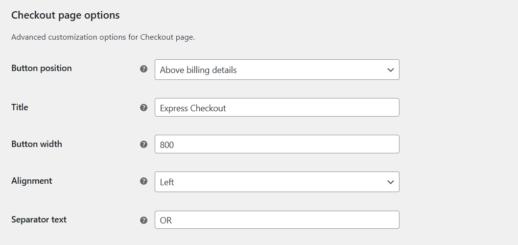 woocommerce google pay express checkout - checkout page options