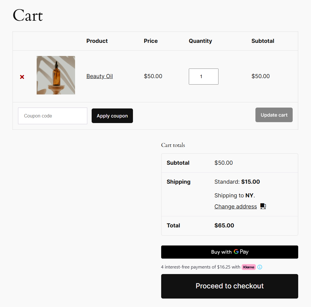 woocommerce google pay express button on the cart page