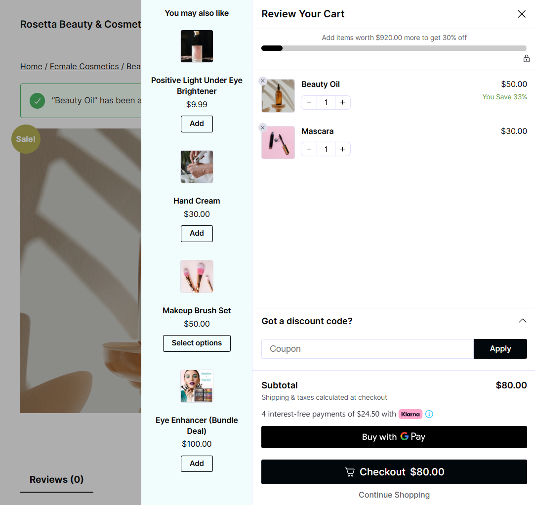 WooCommerce Google pay express button inside the shopping cart