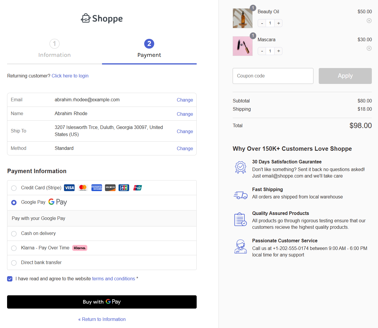 display google pay inline payment method on the woocommerce checkout page