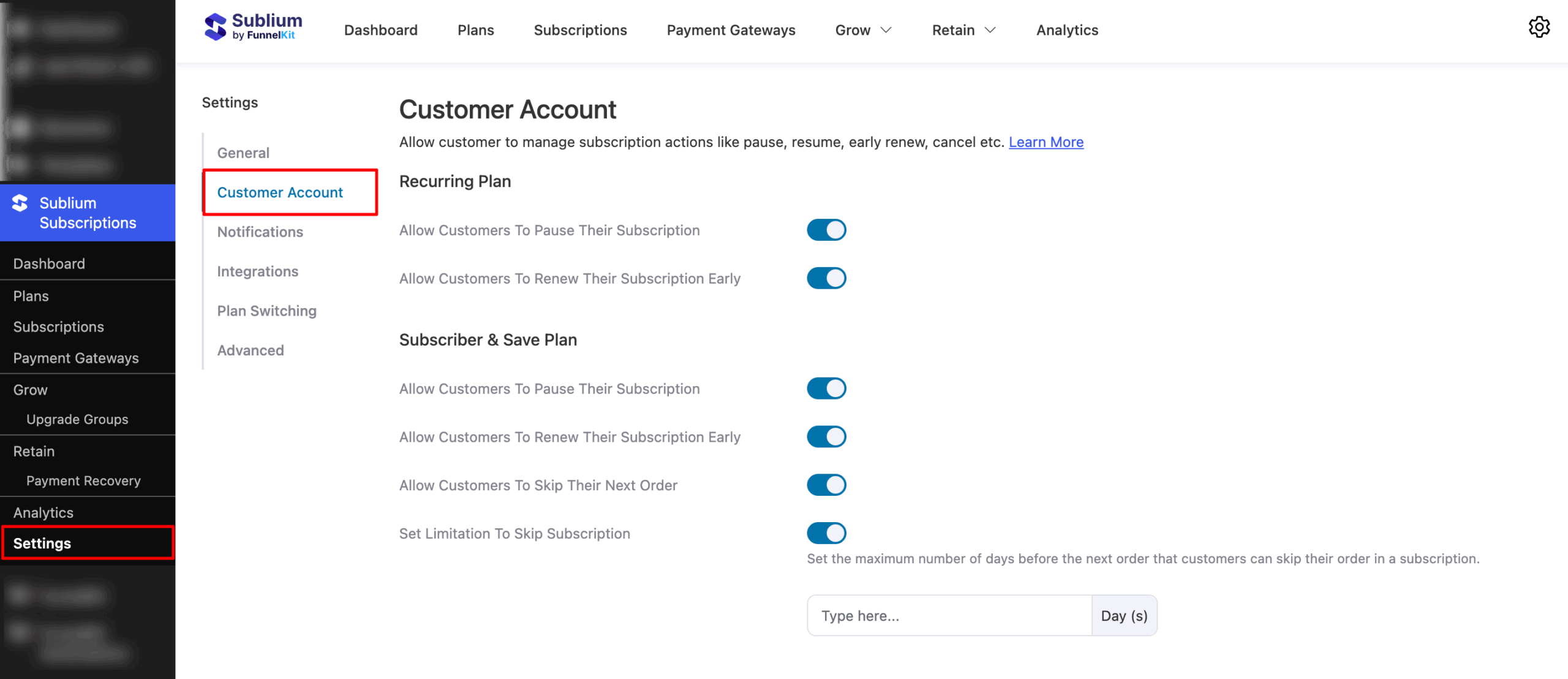 Access Customer Account to configure