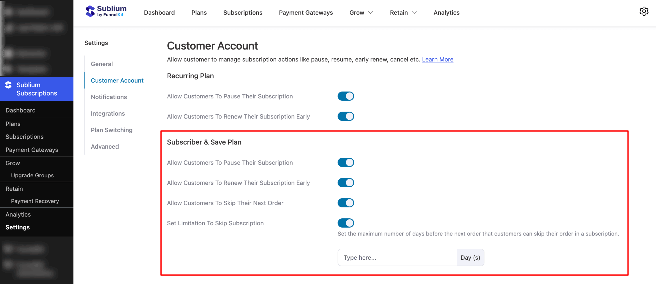 Subscribe and save plan for Customer Account