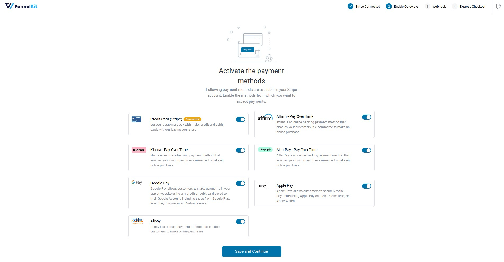 activate the payment methods