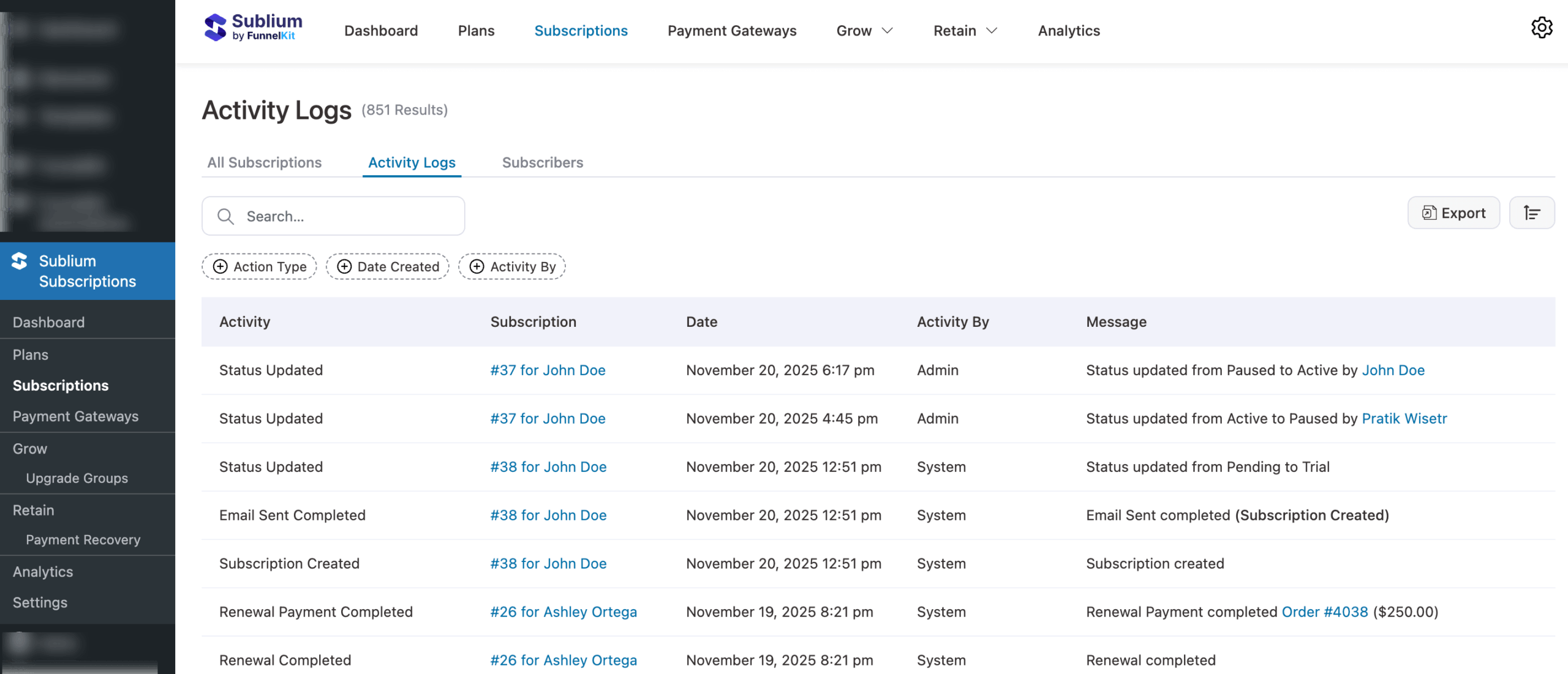 activity log overview