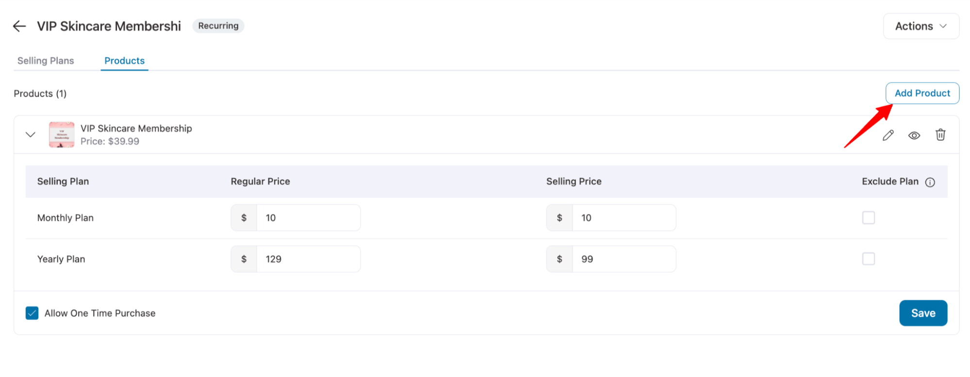 add multiple product to recurring selling plans