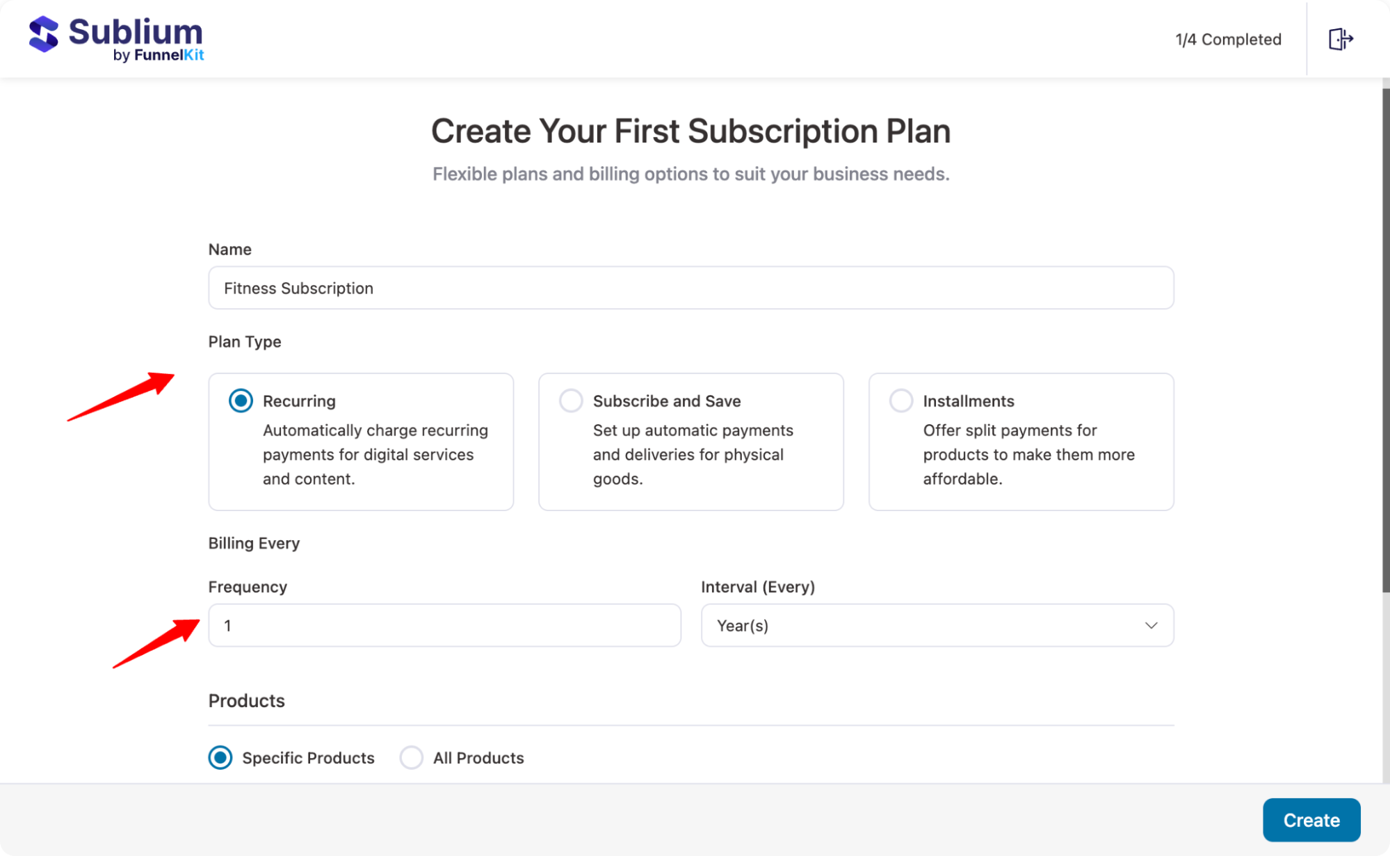 choose plan type and add frequency