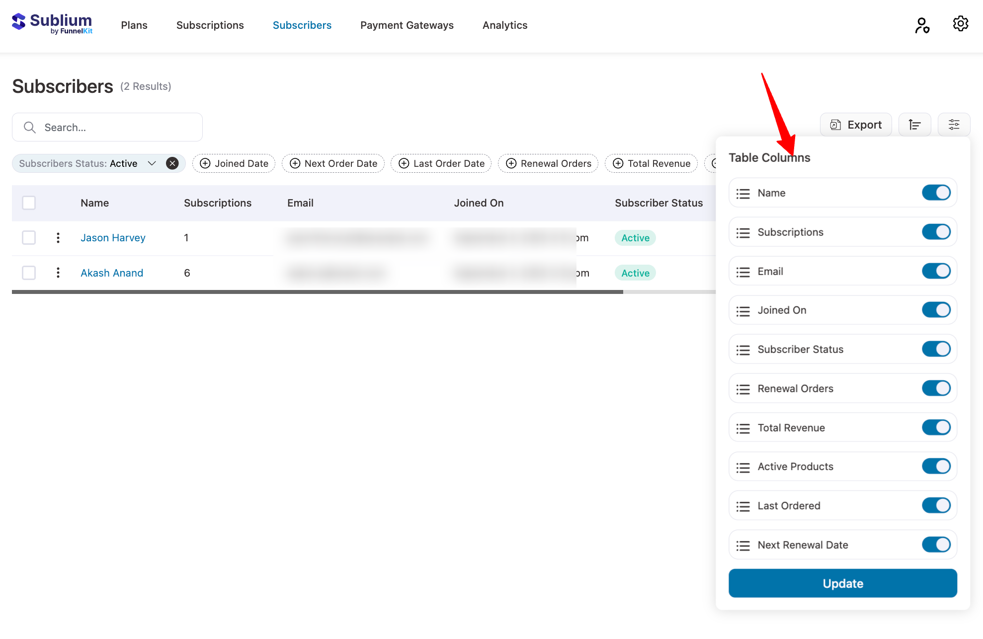 column customizations