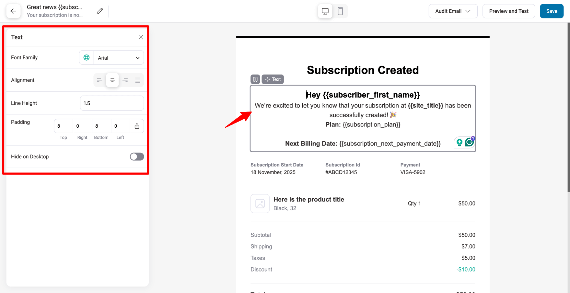 customize email notification text