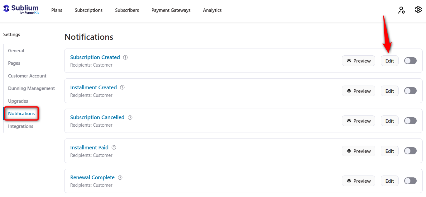 click on edit next to customize your woocommerce subscription email notification