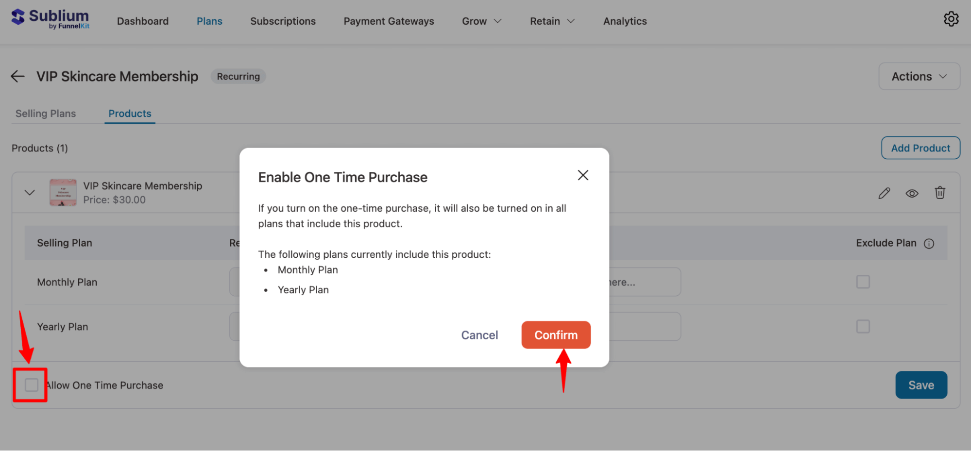 enable one time purchase for recurring selling plans
