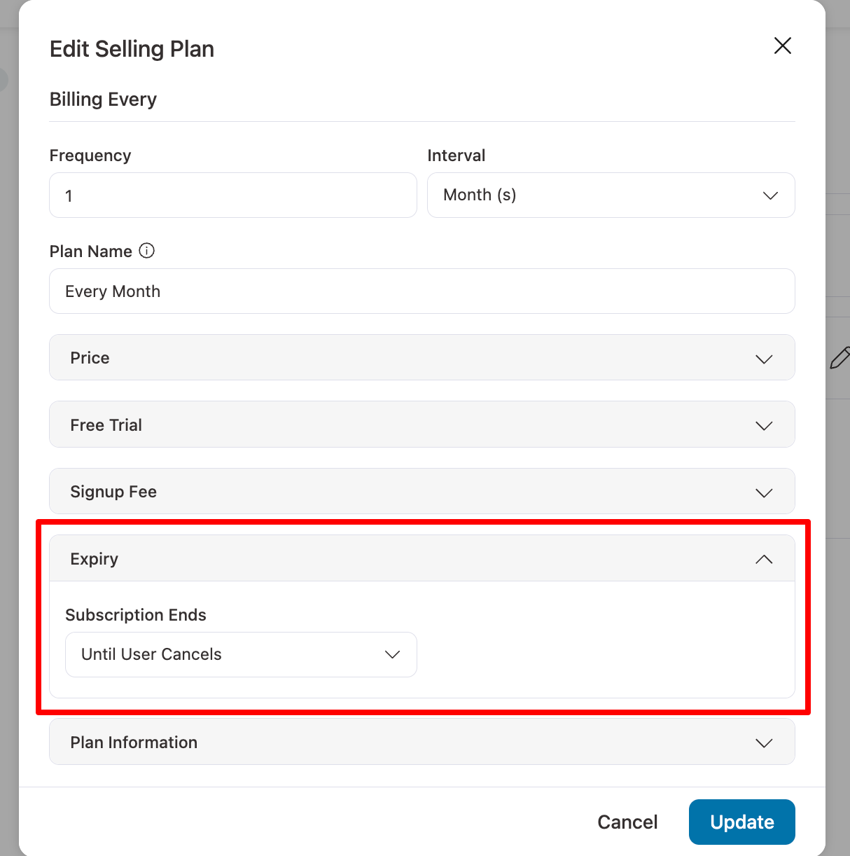 edit recurring subscription plan set recurring expiry