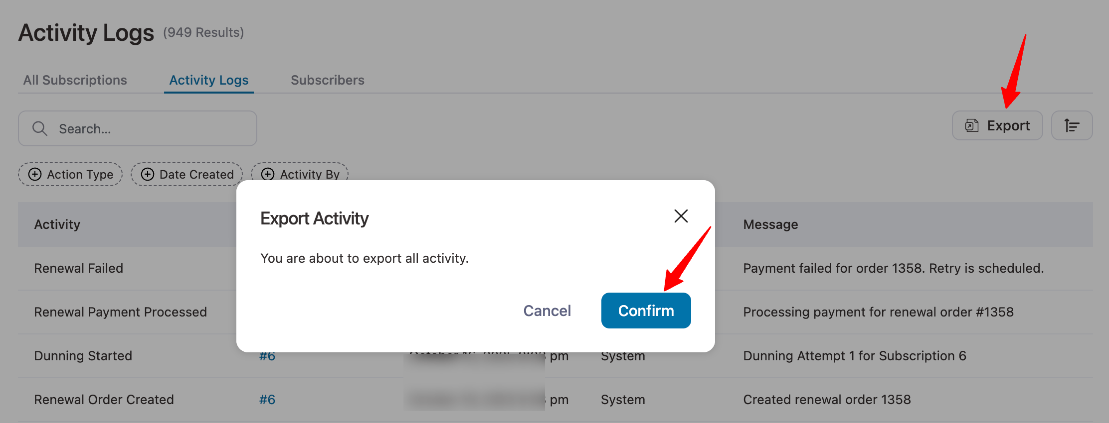 export the activity logs