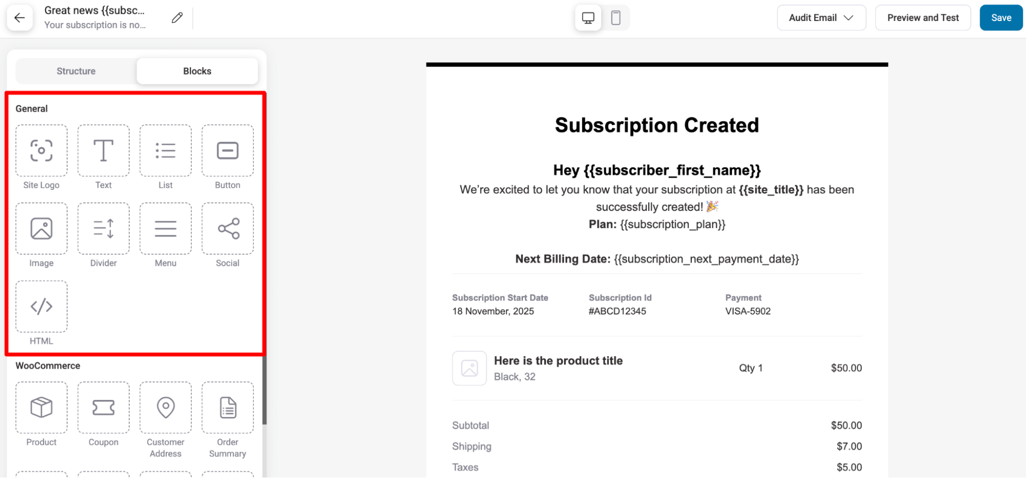 general blocks for email notifications