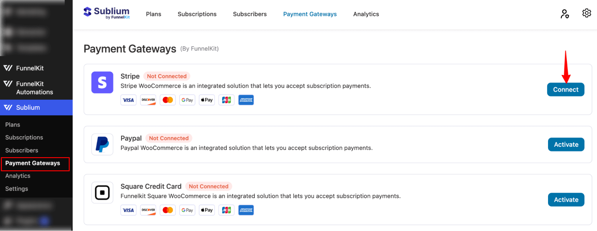 hit connect for stripe