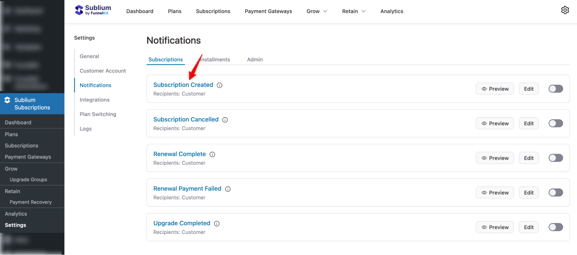 hit email notification to start setting up