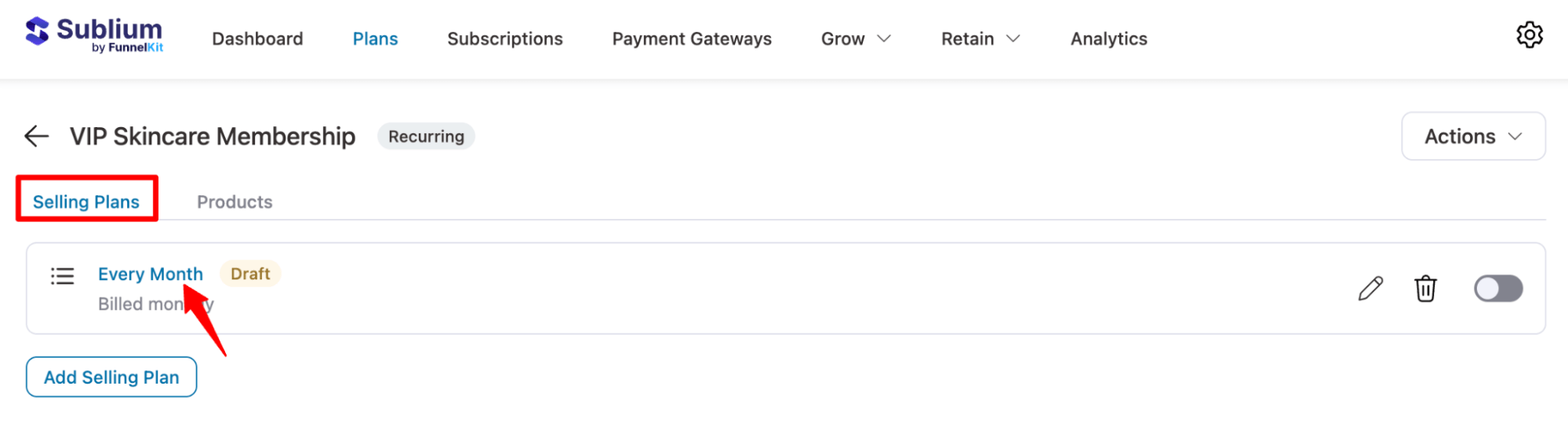 hit every month in recurring selling plans