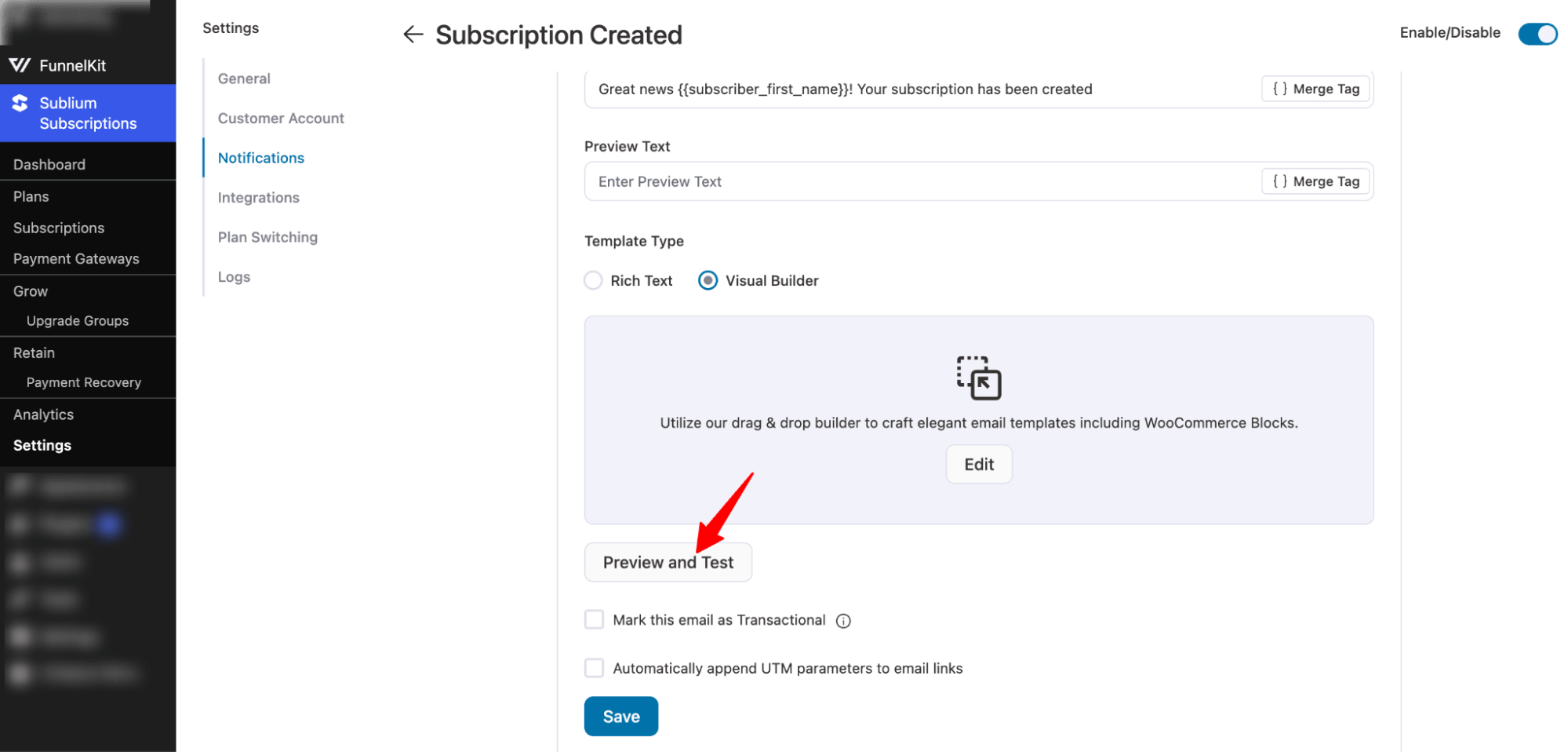 hit preview and test