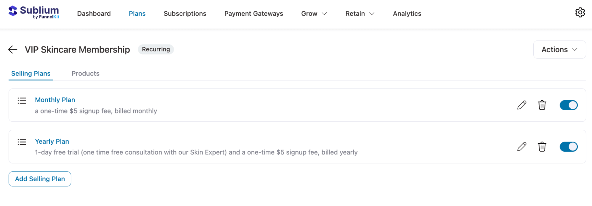 multiple recurring selling plans