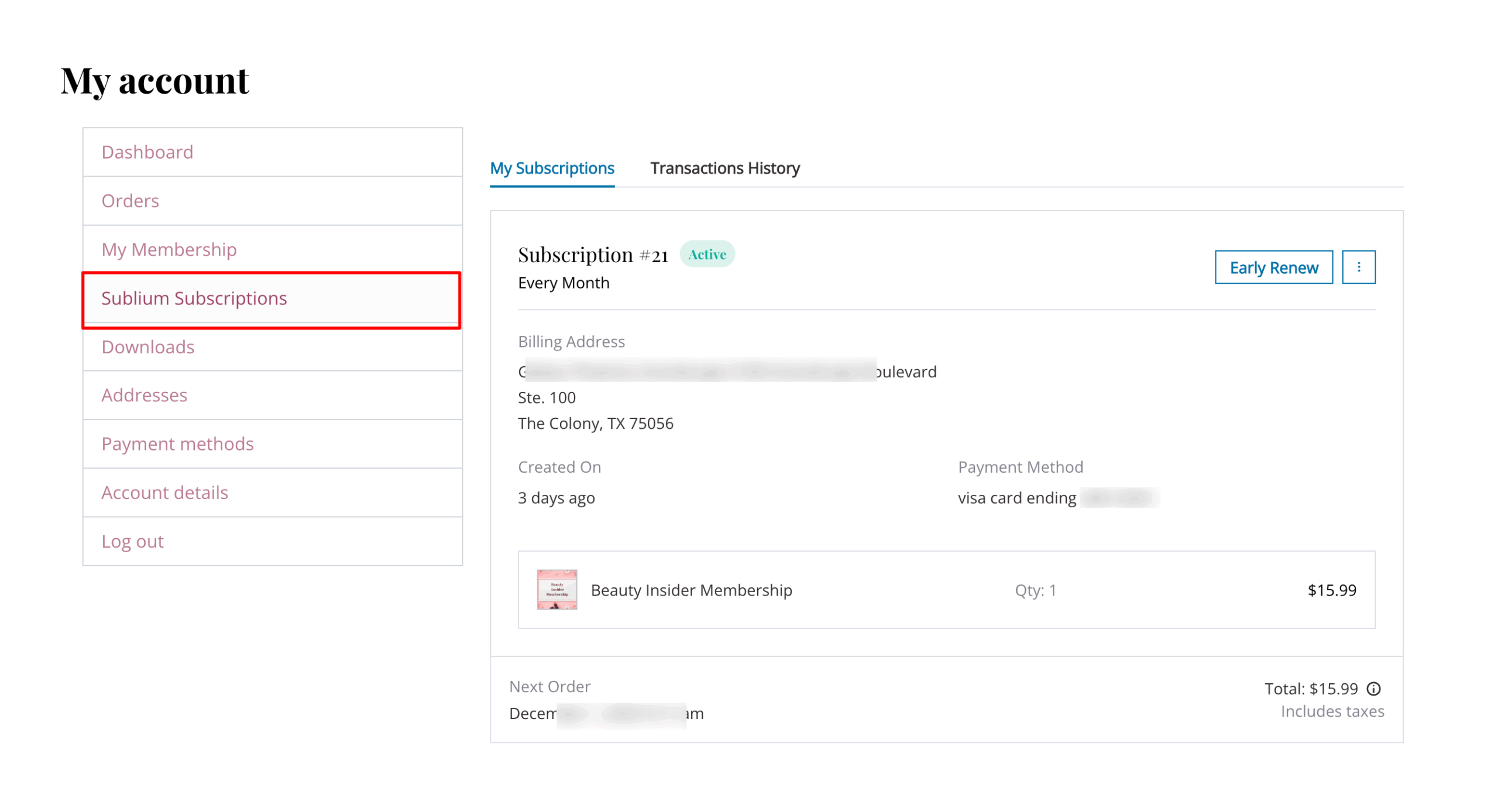 my account Sublium subscription