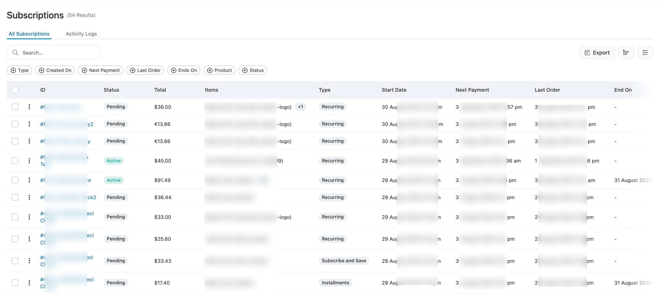 overview of subscriptions