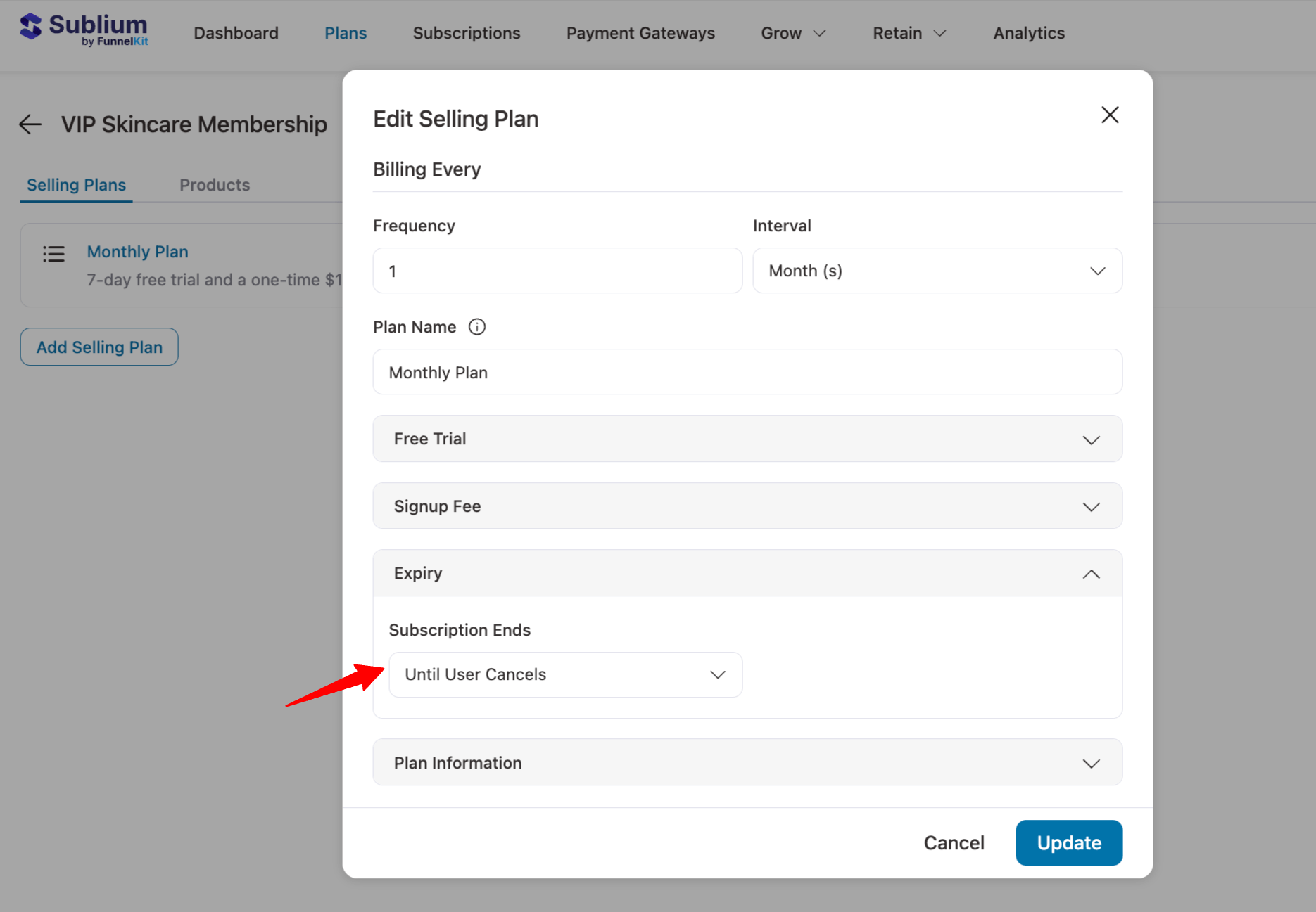 set subscription ends duration for recurring selling plans
