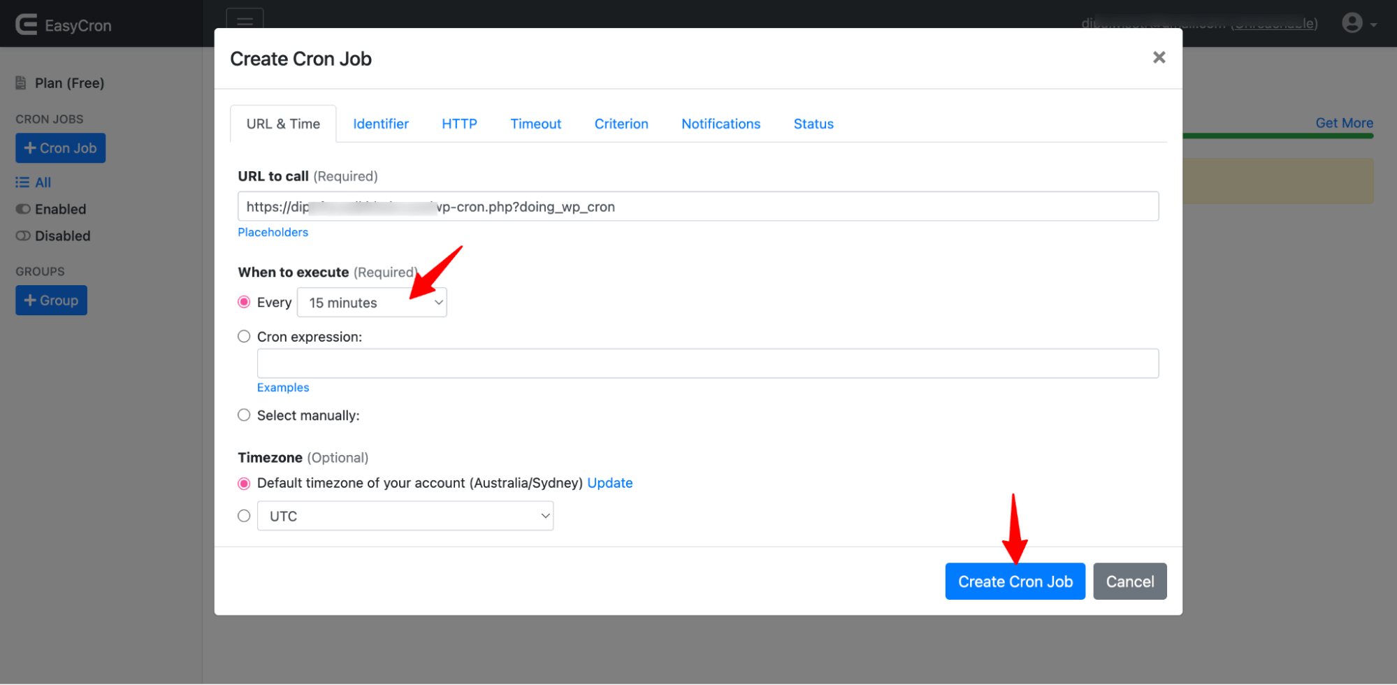 set up cron job in easy cron