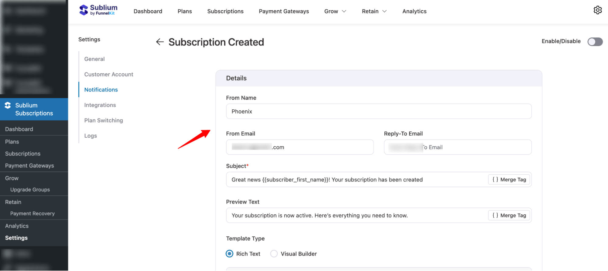 set up from name and email
