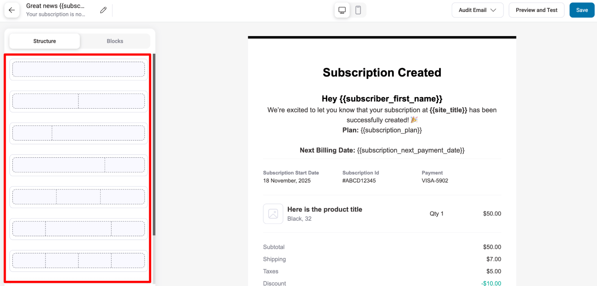 structure options for email subscriptions