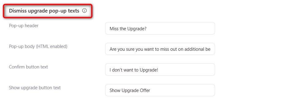 sublium woocommerce subscription dismiss upgrade popup text