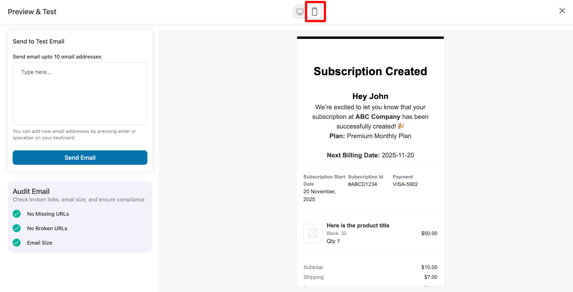 subscription email notification on mobile device