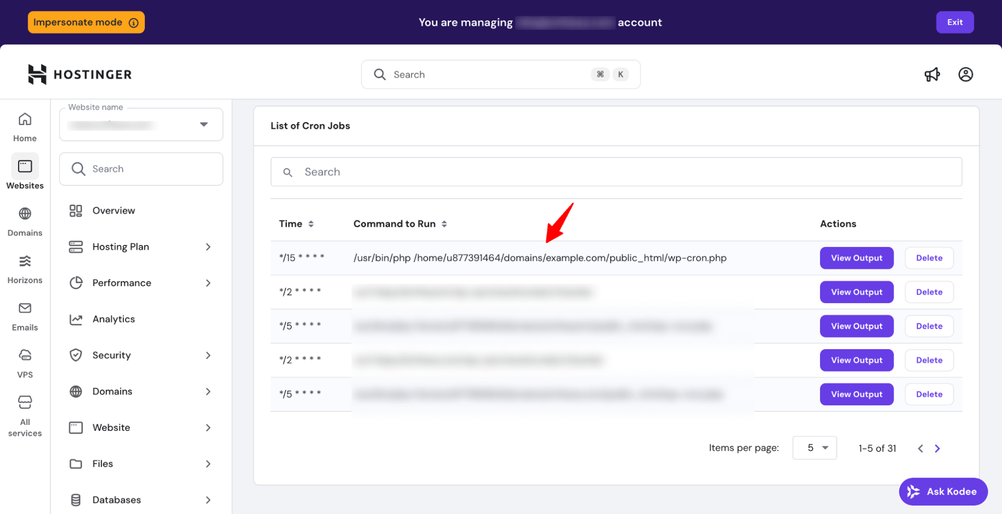 view cron job command