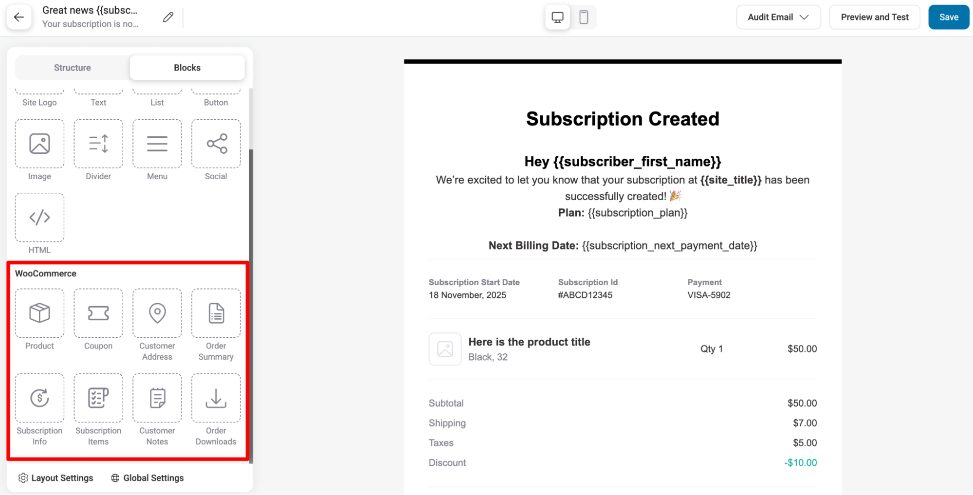 woocommerce blocks for emil notification