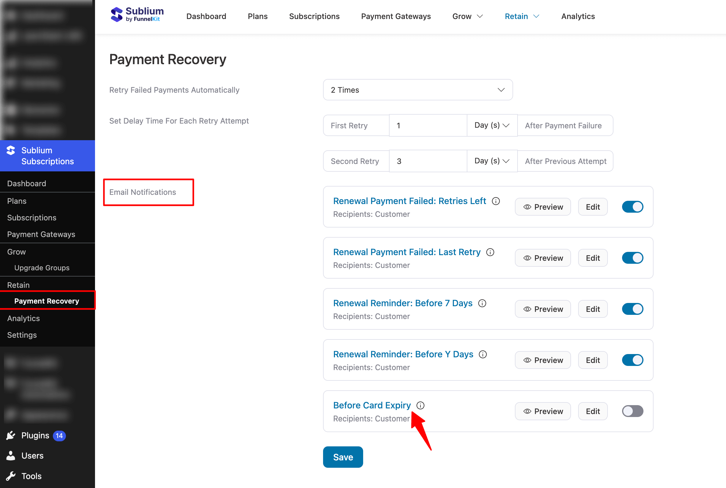 Access “Before Card Expiry” Email Notification