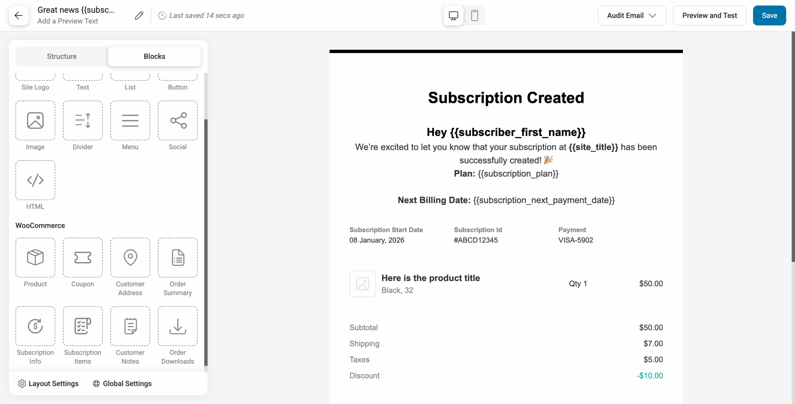 Subscription created visual builder