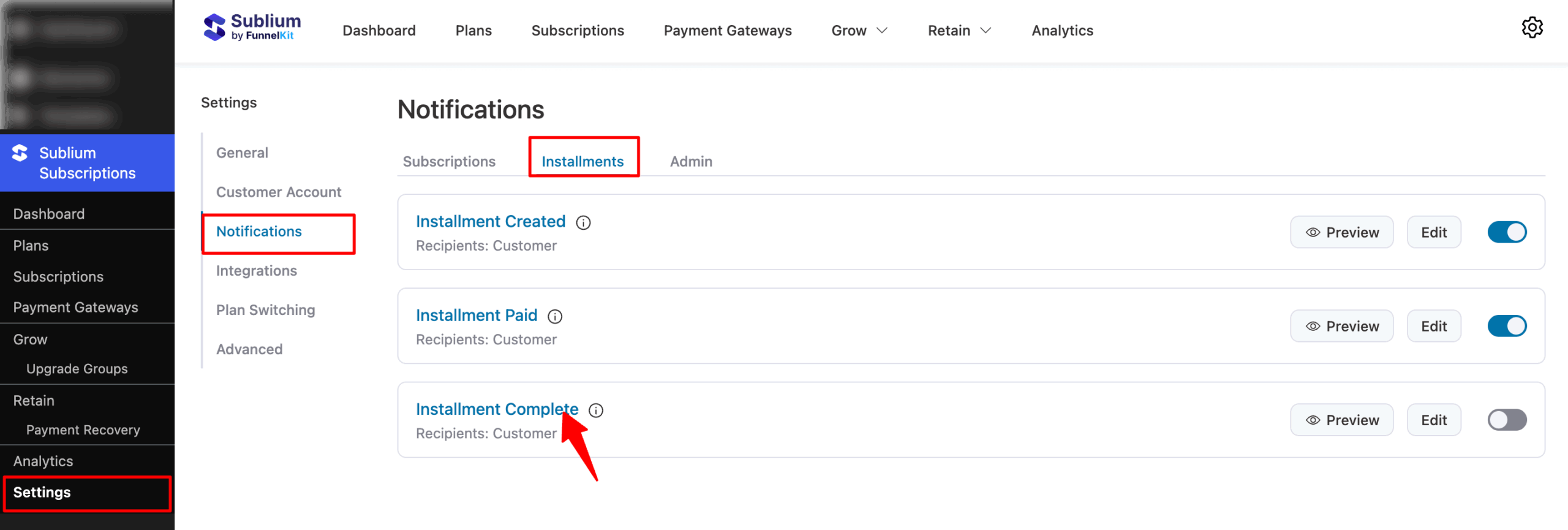 access to install complete email notification