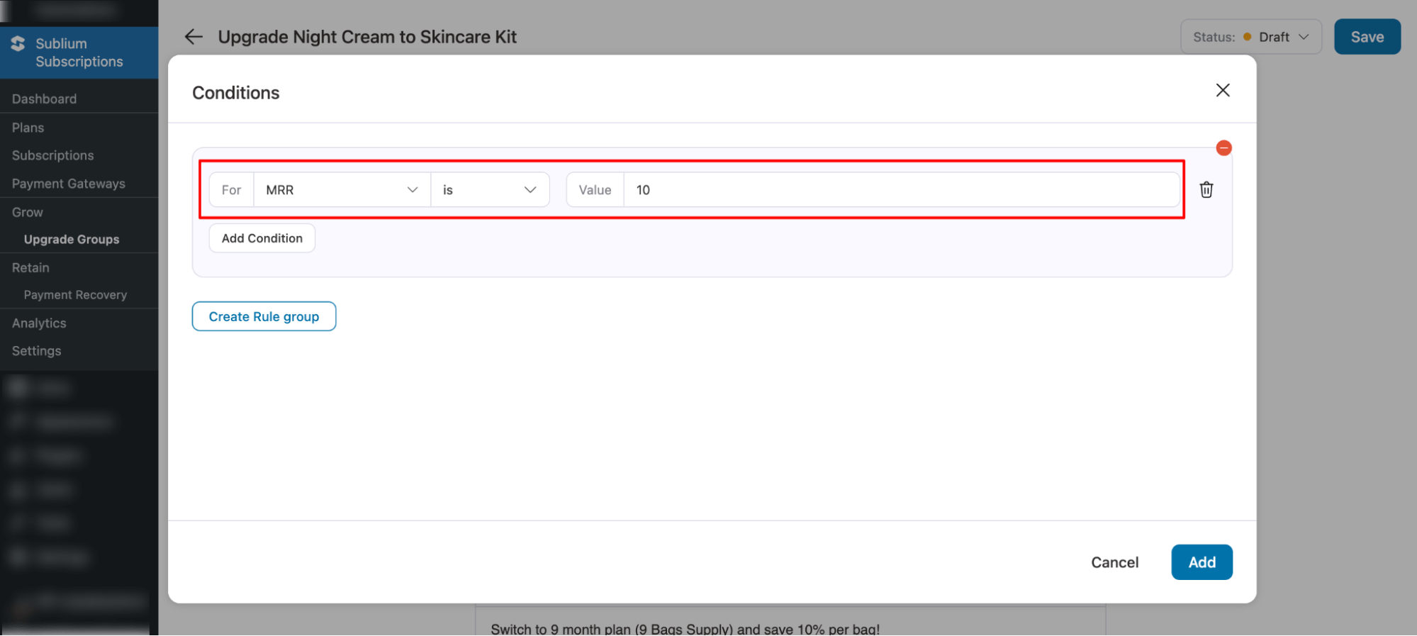 add condition to show upgrade group