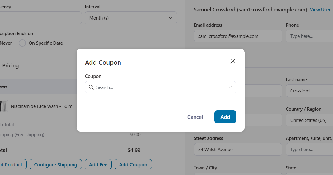 add coupon to woocommerce subscription with sublium