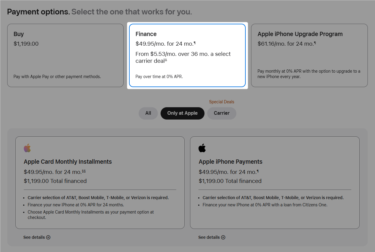 installment (finance) plan example of Apple