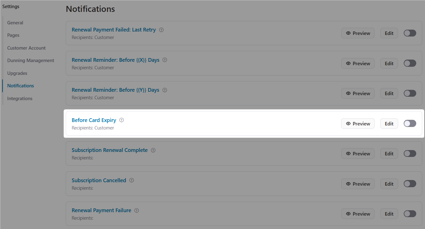 woocommerce before card expiry email notification in sublium