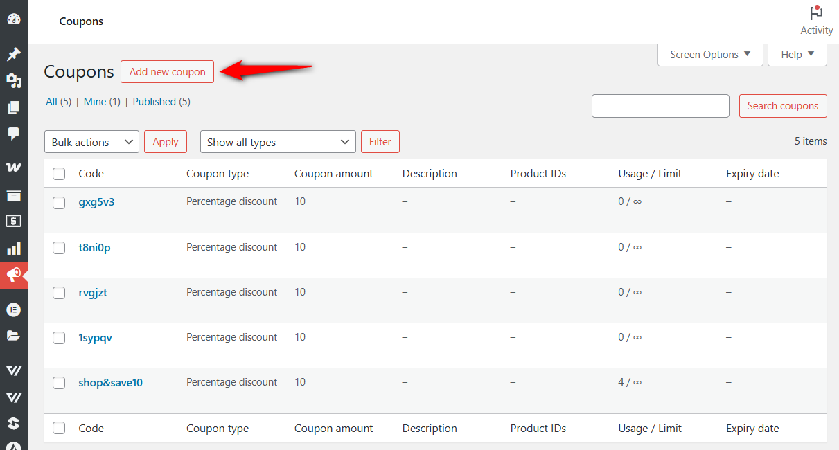 Add new coupon in woocommerce