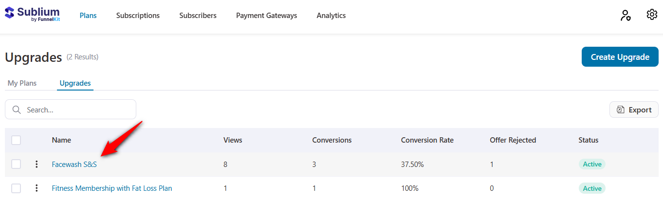 click on any product upgrade to start editing it