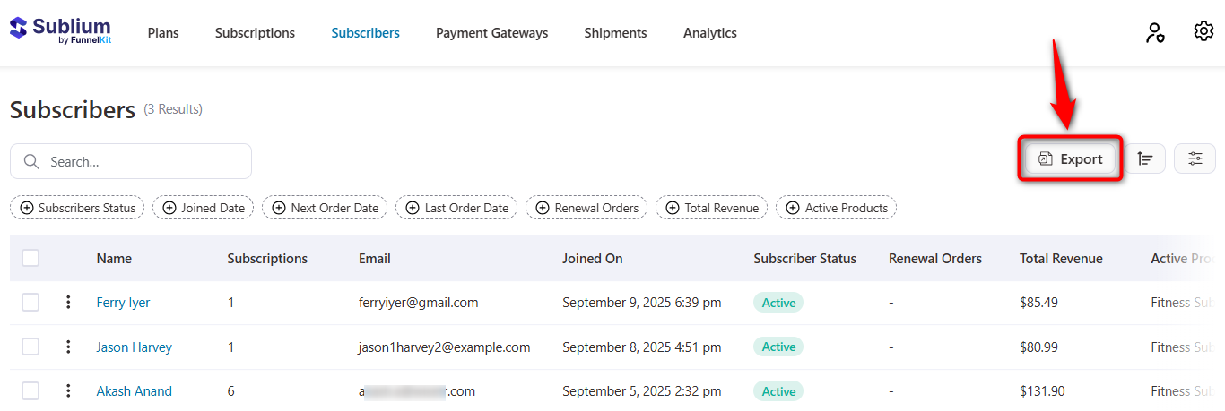 Click on the export button