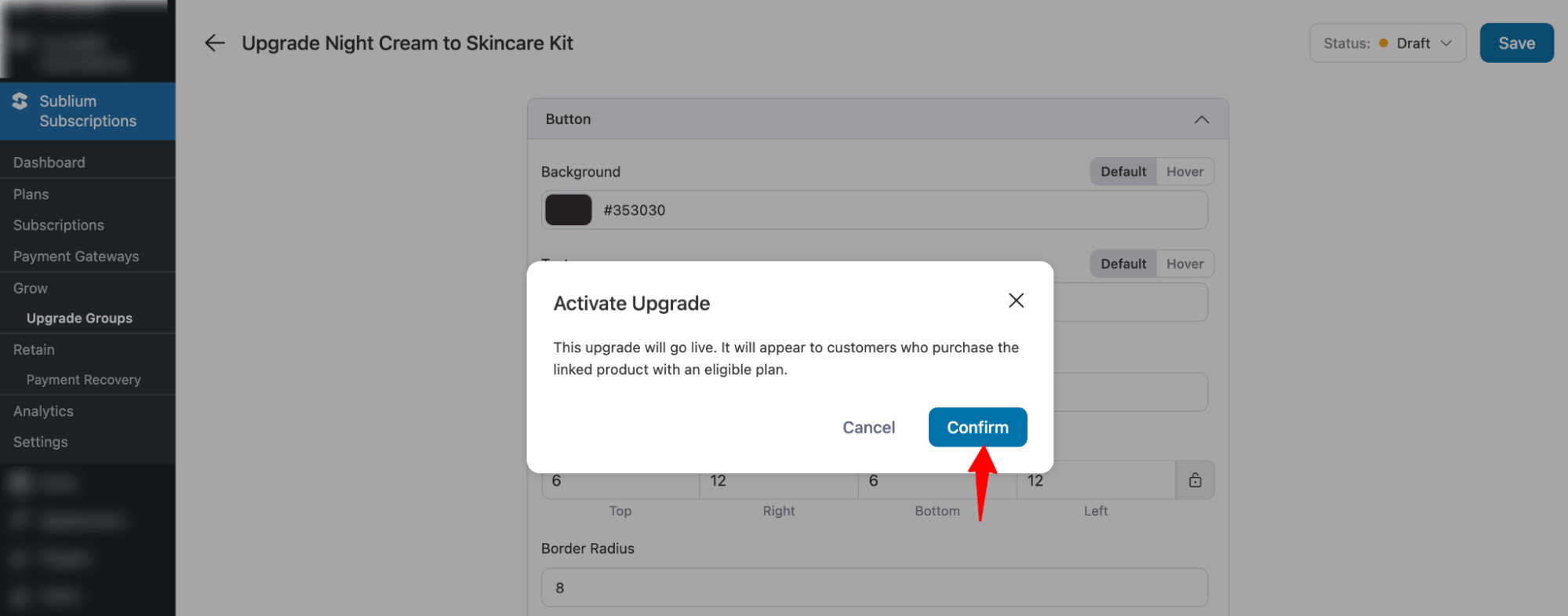 confirm activate upgrade group
