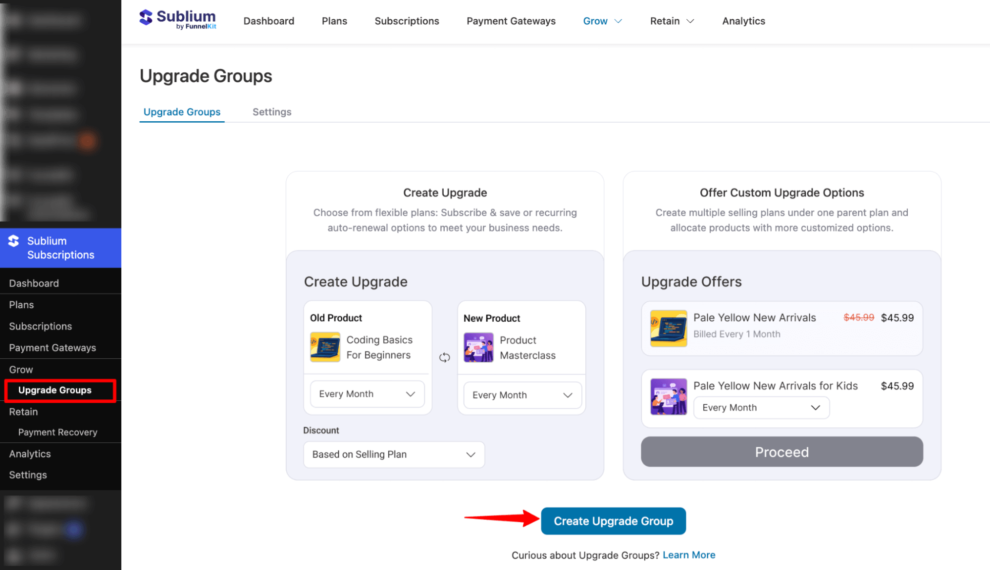 create upgrade group