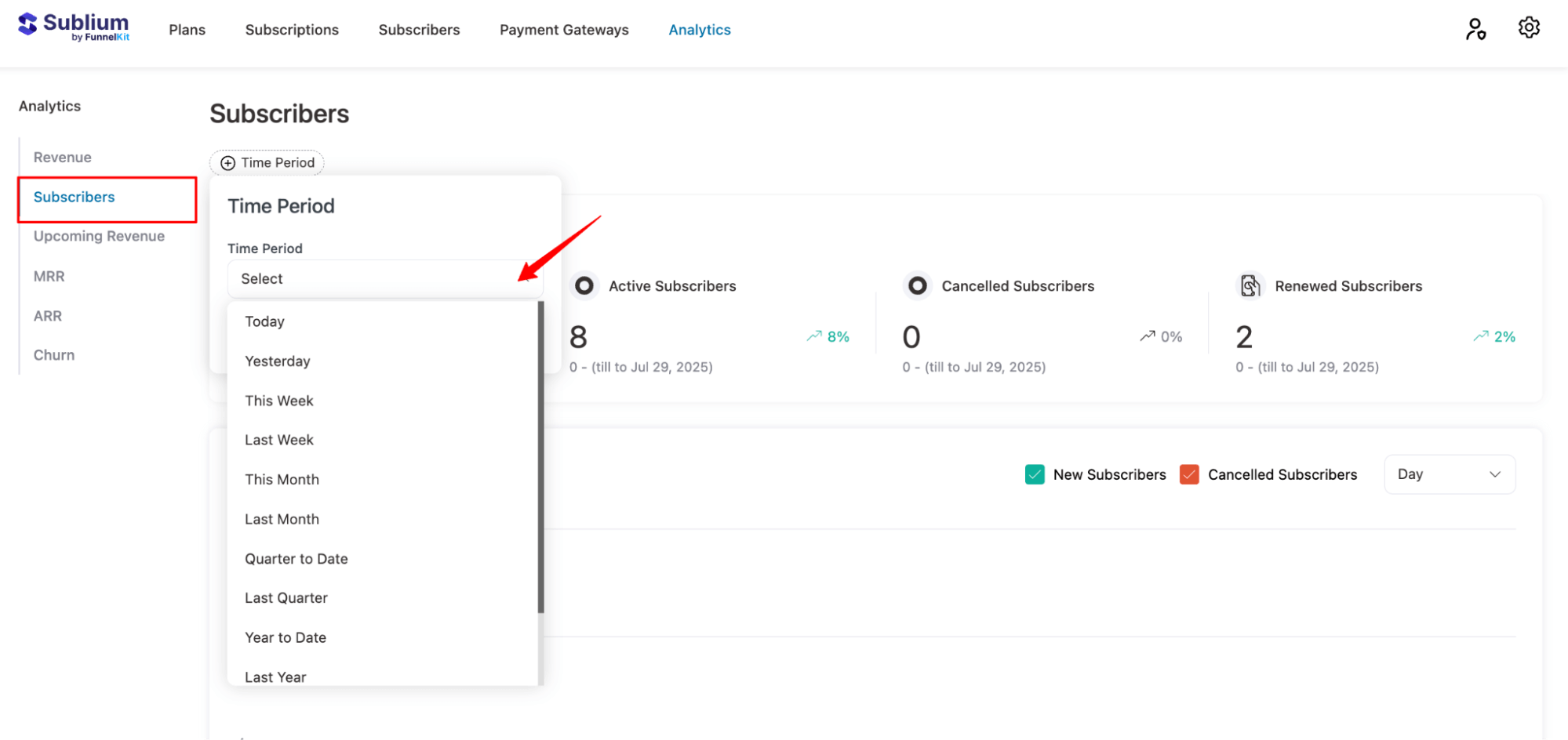 custom time period for subscribers analytics