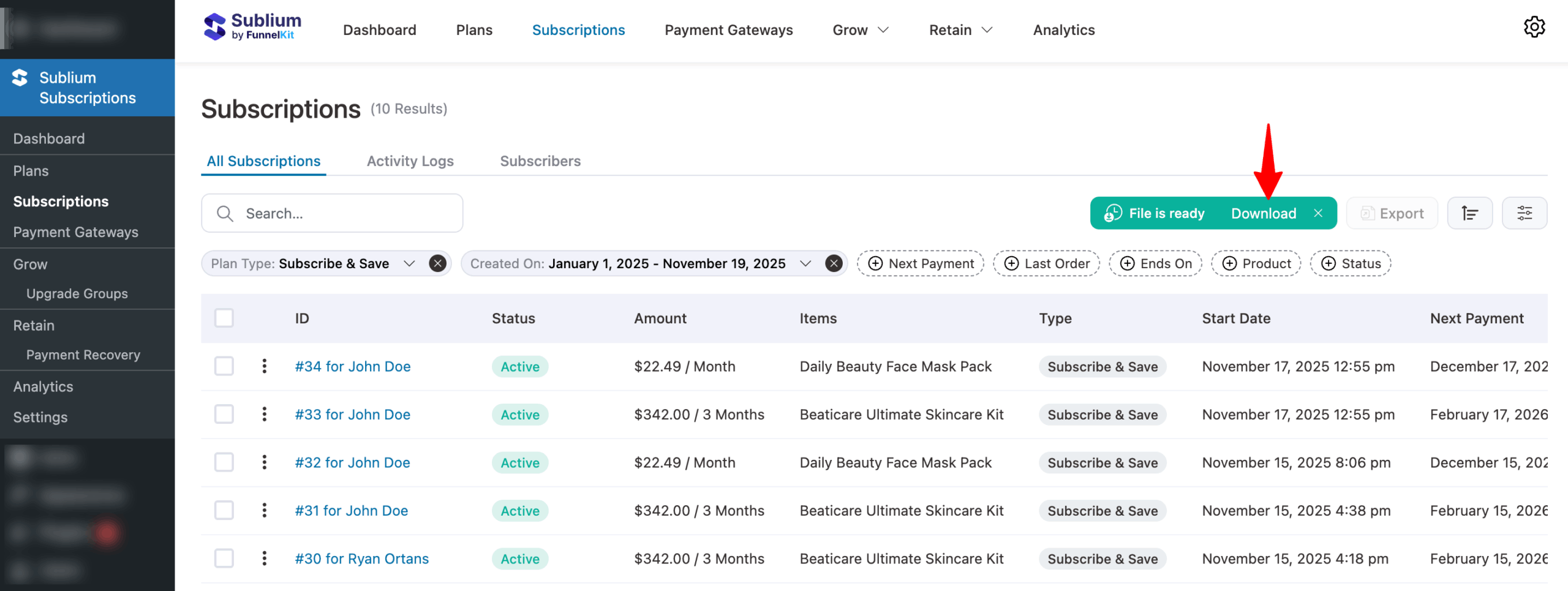 download export file