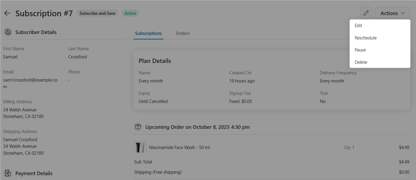 edit, reschedule, pause or delete any subscriptions in sublium